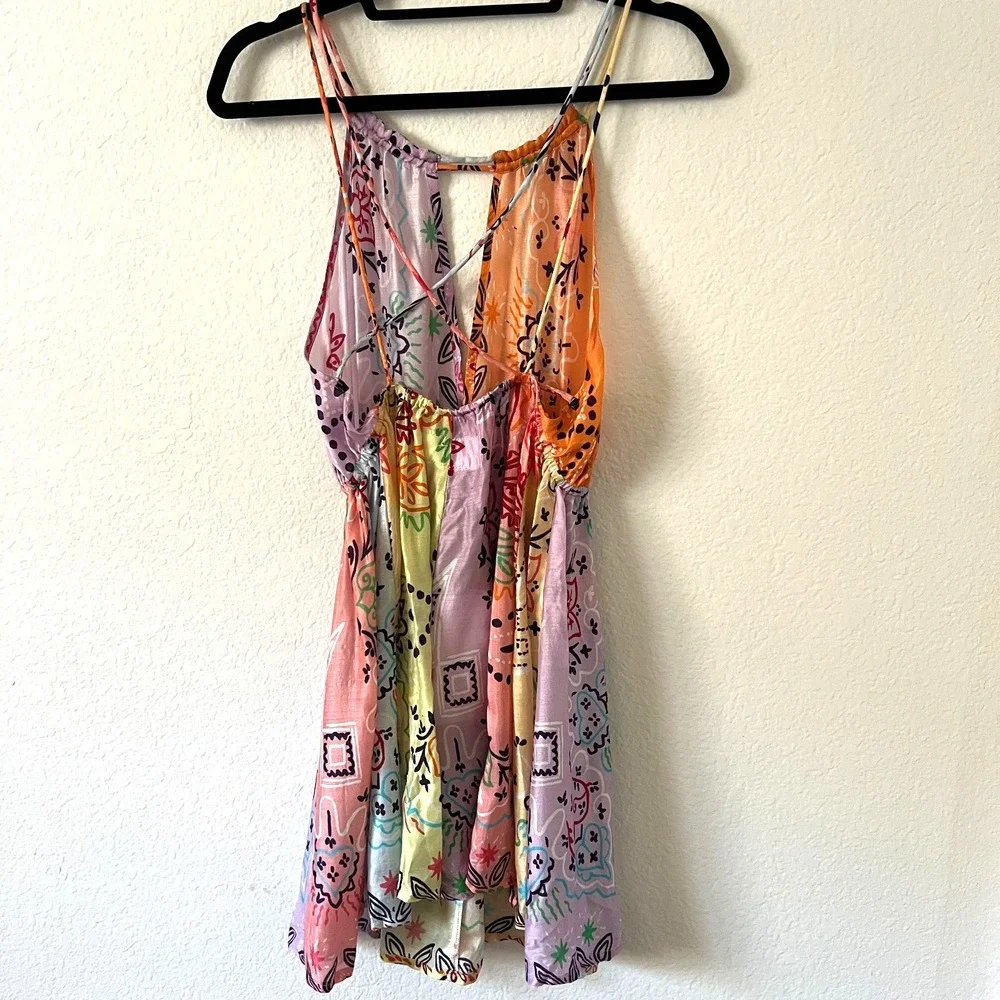 NWT Sundress X Revolve Sz M Crystal Saint Tropez Mini Dress Patchwork Vacation - Picture 4 of 10